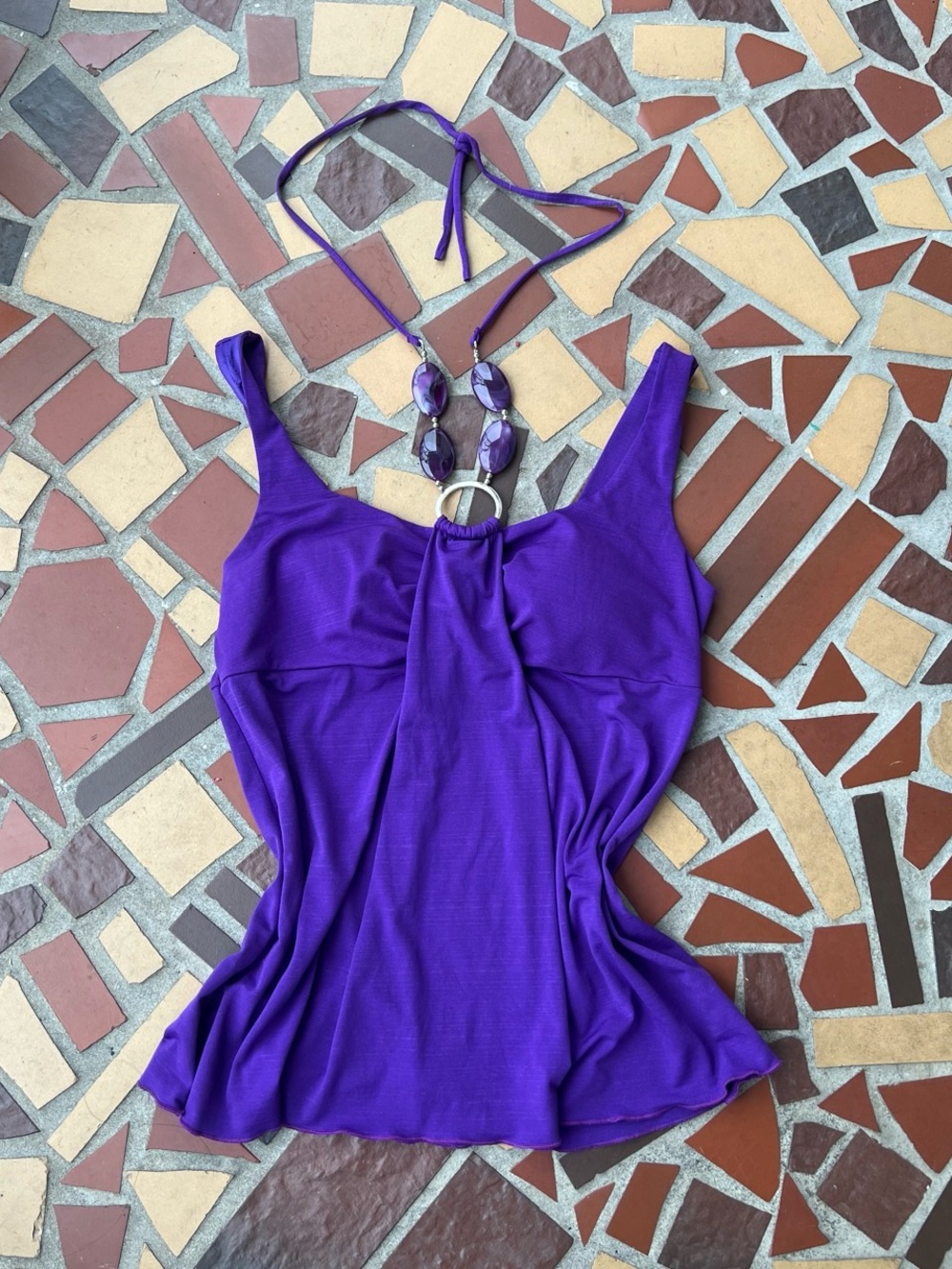 Y2K BCX Purple Halter Tank with Bead Accent
